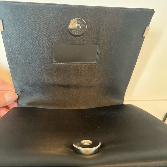 Bechamel Black Satin Evening Purse Snap Closure Mirror Rope Style Shoulder Strap - Picture 5 of 8